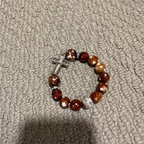 Jewelry - Brown Beaded Bracelet with Silver Cross